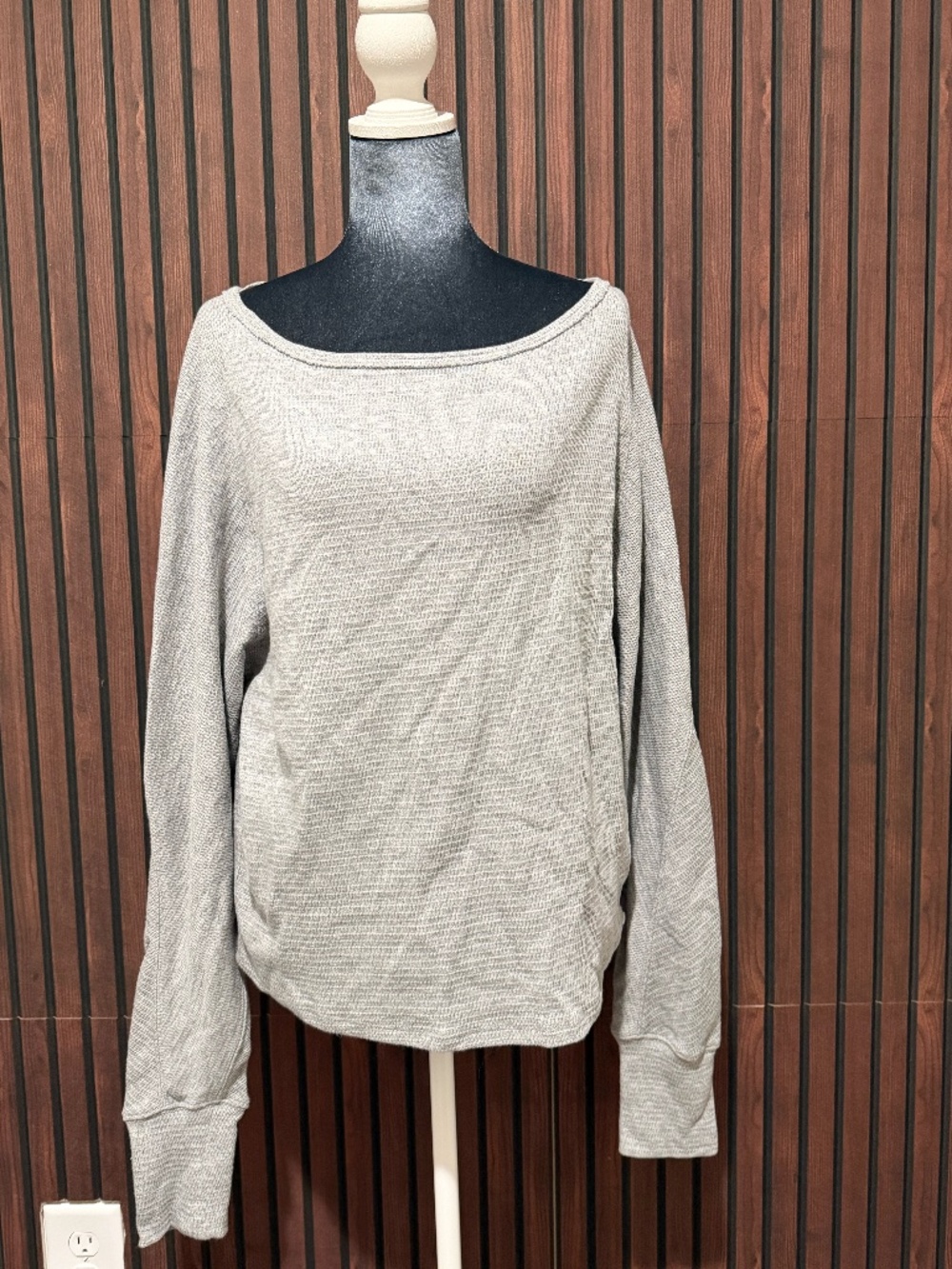 NWT Free People We The Free Jess Long Sleeve Waffle Knit Top Heather Grey